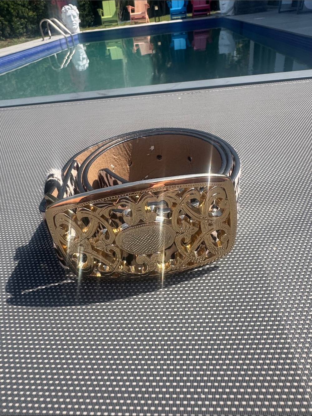 Leopard Print Belt with Ornate Gold Buckle - Picture 2 of 9